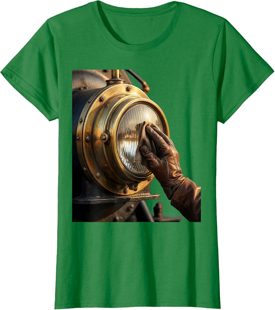 Women's Mechanic Polishing Engine Headlight Graphic T-Shirt - Kelly Green