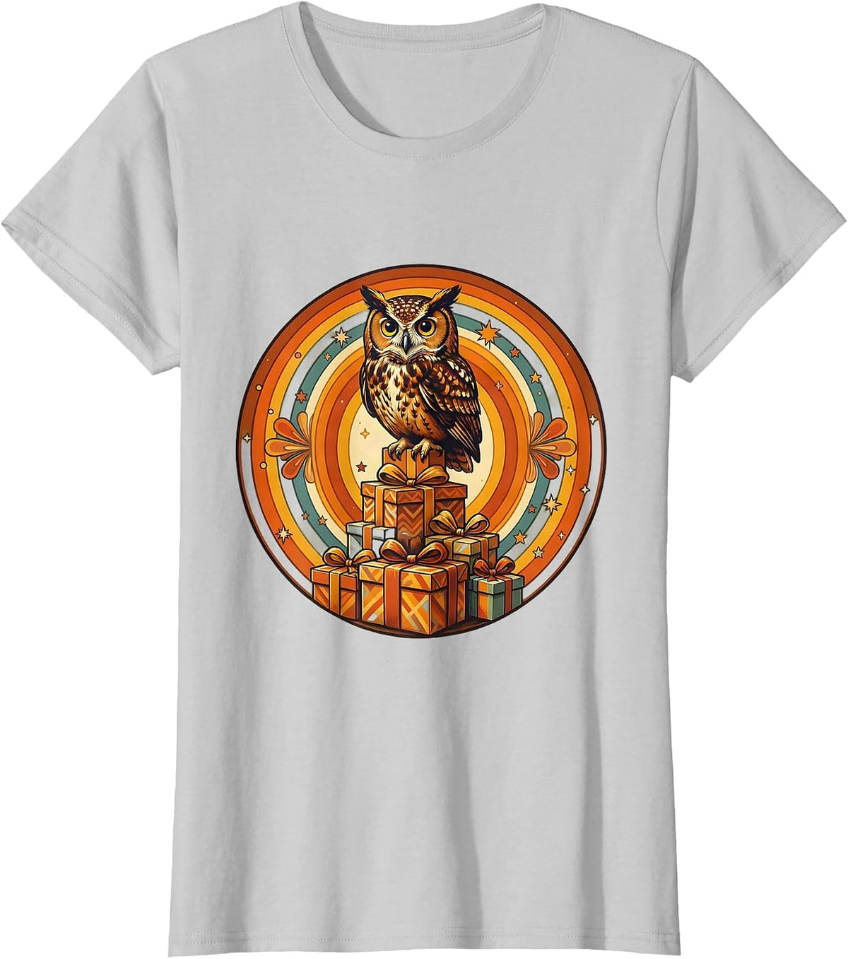 Women's Owl on Birthday Gifts Stack Illustration T-Shirt - Silver Grey