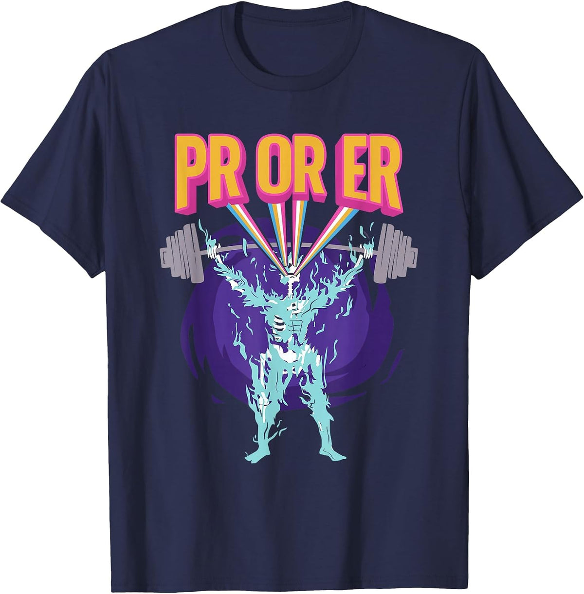PR Or ER, Workout Bodybuilding Gym Weightlifting T-Shirt - Navy Blue