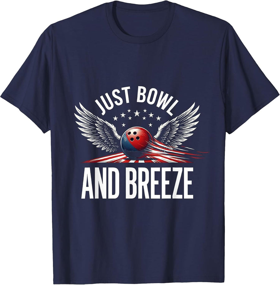 Just Bowl and Breeze Laid-Back Bowling Design T-Shirt - Navy Blue