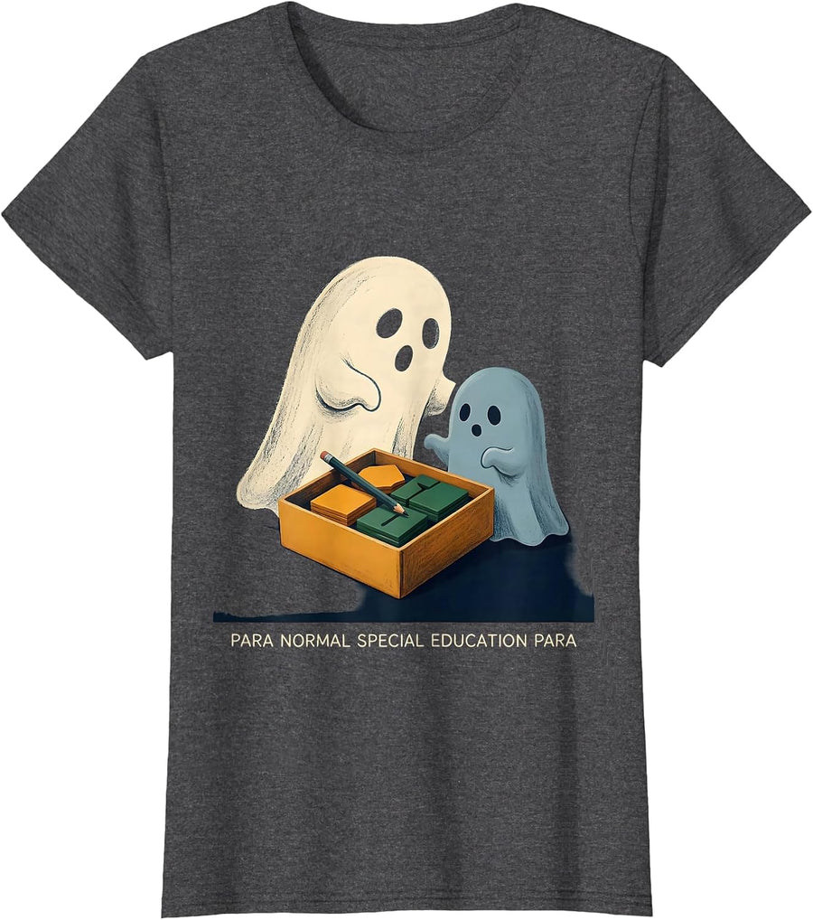 Women's Para Normal Special Education Para Ghost Halloween Teacher T-Shirt - Dark Heather Grey