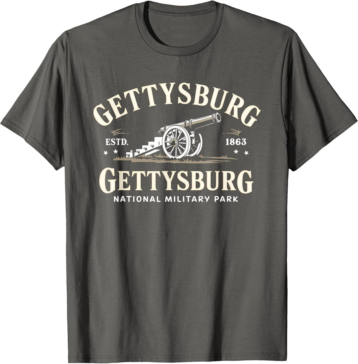 Gettysburg National Military Park ESTD 1863 Cannon History T-Shirt - Asphalt Grey