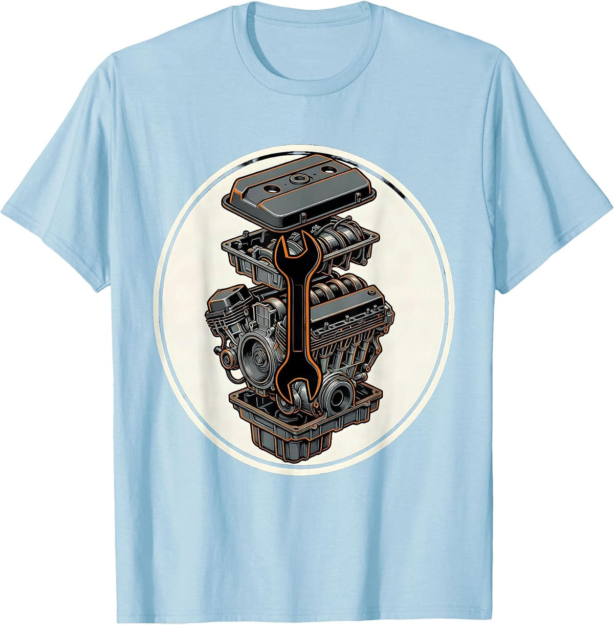 Men's Cracked Knuckles Over Engine Bay Mechanic Graphic T-Shirt - Baby Blue