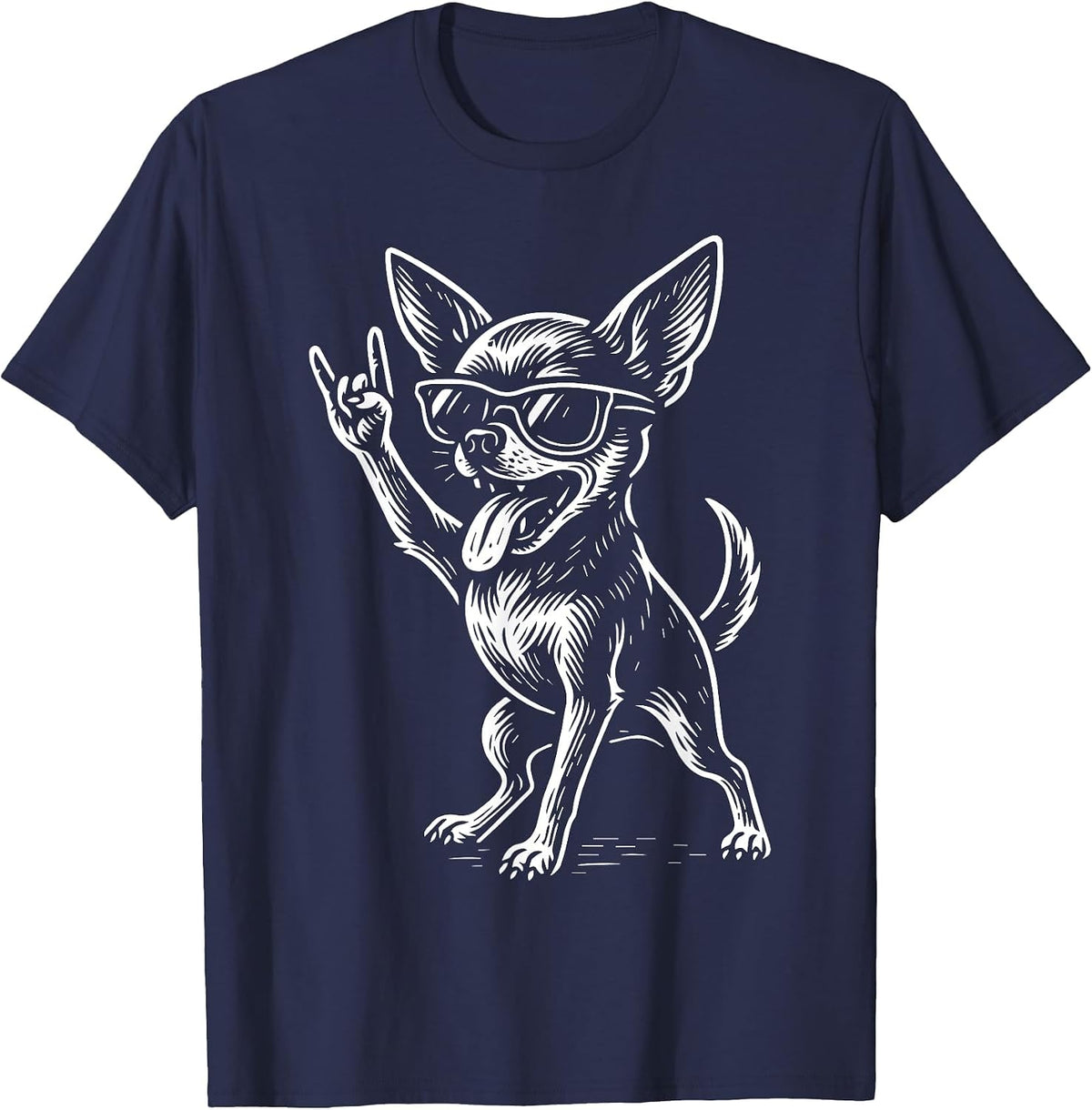 Rock Music Chihuahua Dog Funny Metal Vibes T-Shirt - Navy Blue
