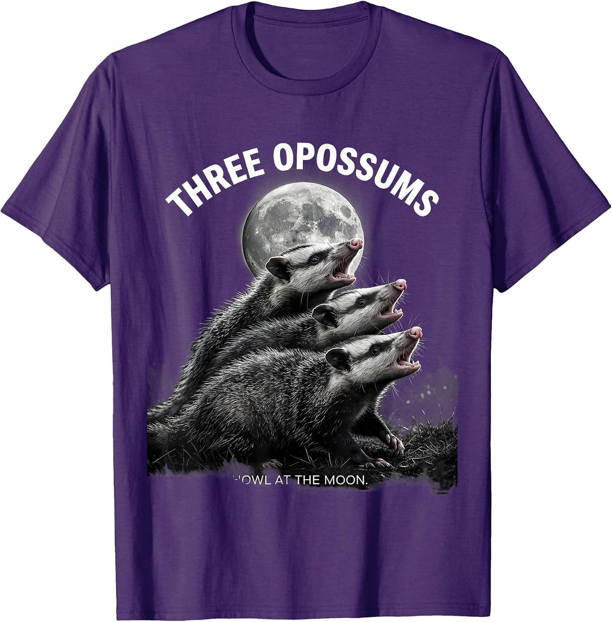 Three Opossums Howl at the Moon Funny Animal Parody T-Shirt - Purple