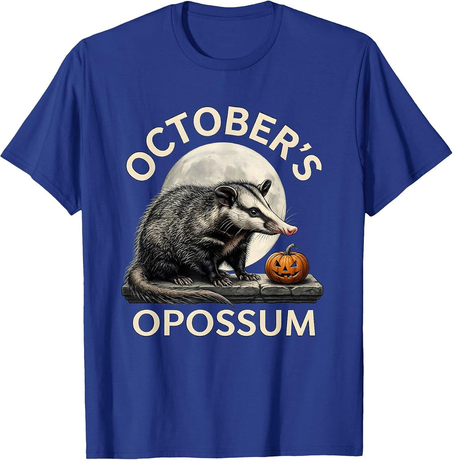 October's Opossum Naturalistic Halloween Spooky Moon Novelty T-Shirt - Royal Blue