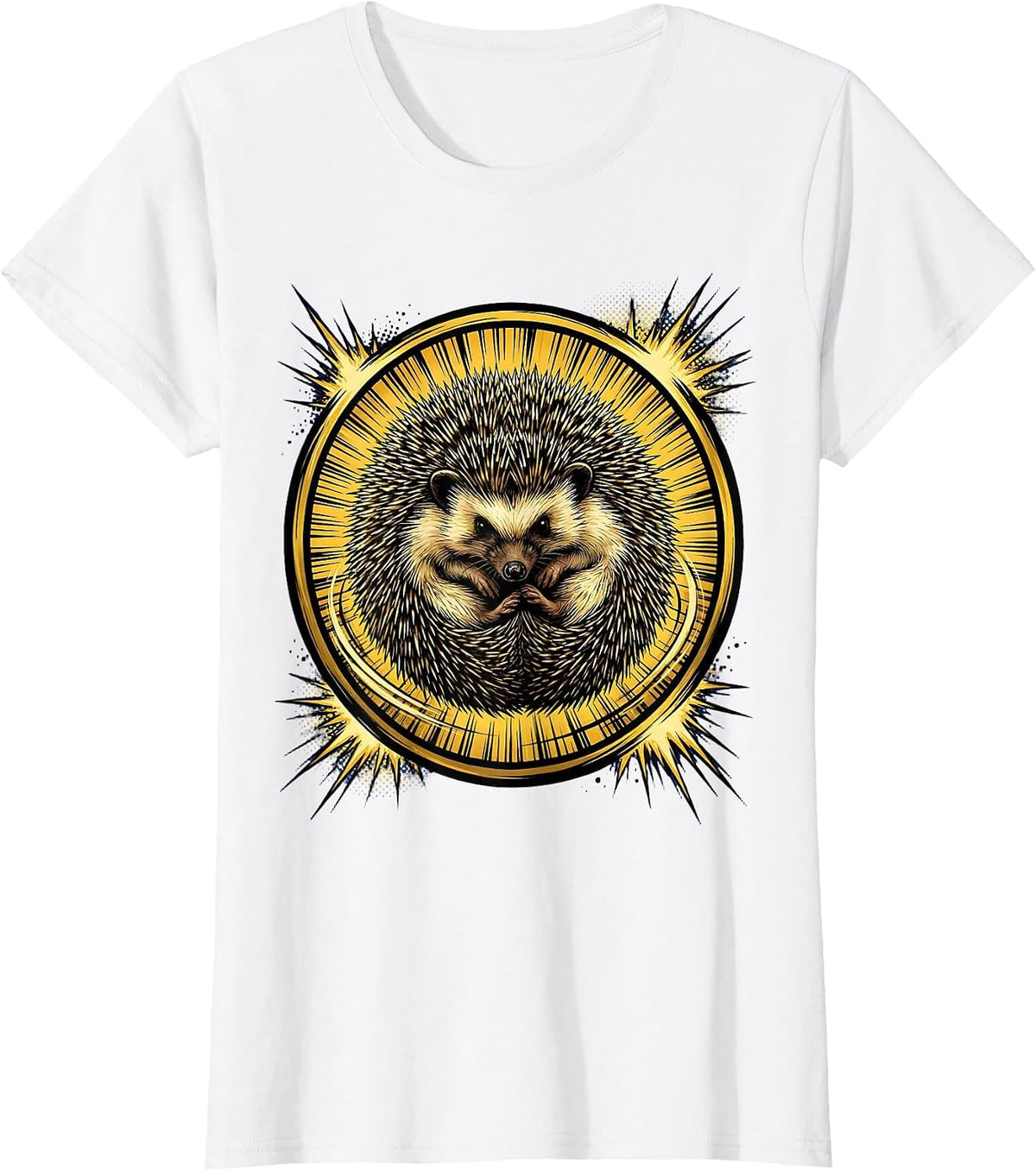 Dramatic Hedgehog Ball Roll Funny Animal Graphic T-Shirt - White