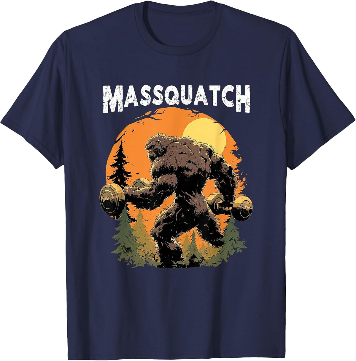 Bigfoot Massquatch Funny Sasquatch Workout Gym Weightlifter T-Shirt - Navy Blue