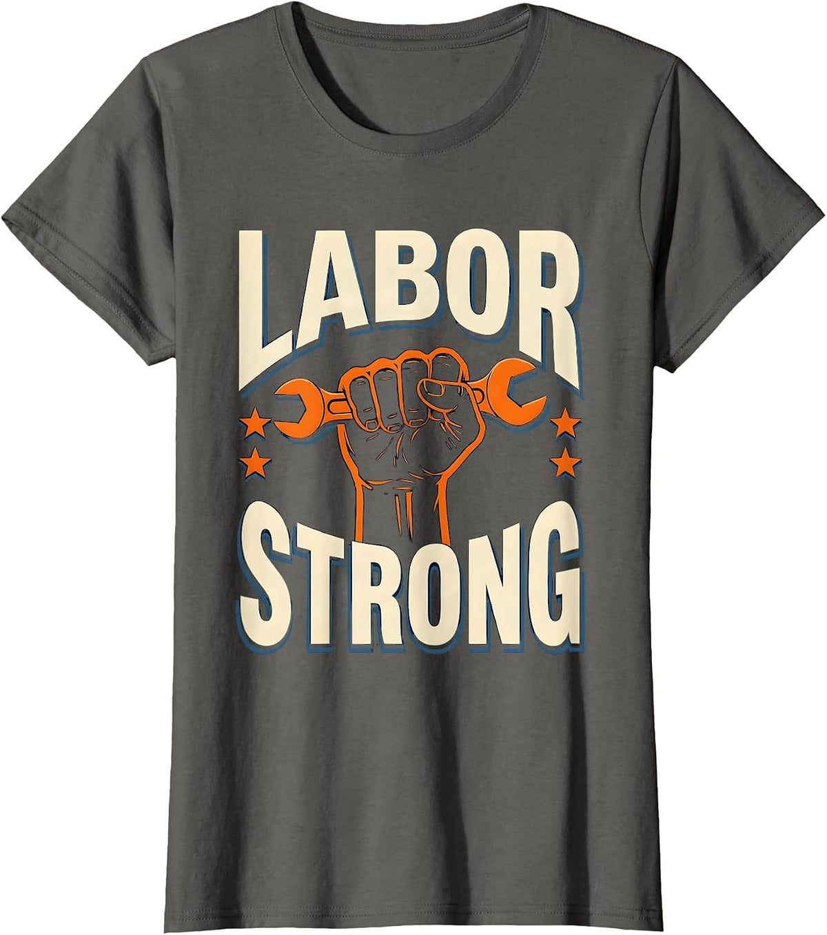 Women's Labor Strong Screenprint Union Worker Solidarity Pride T-Shirt - Asphalt Grey