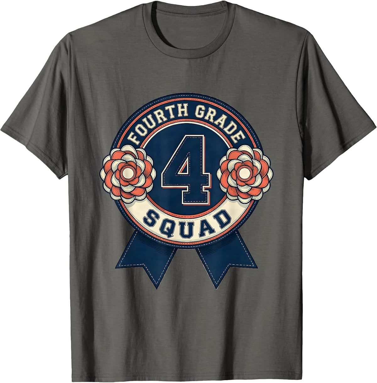 Men's Fourth Grade Squad Cheerful Pennant Back To School Girls T-Shirt - Asphalt Grey