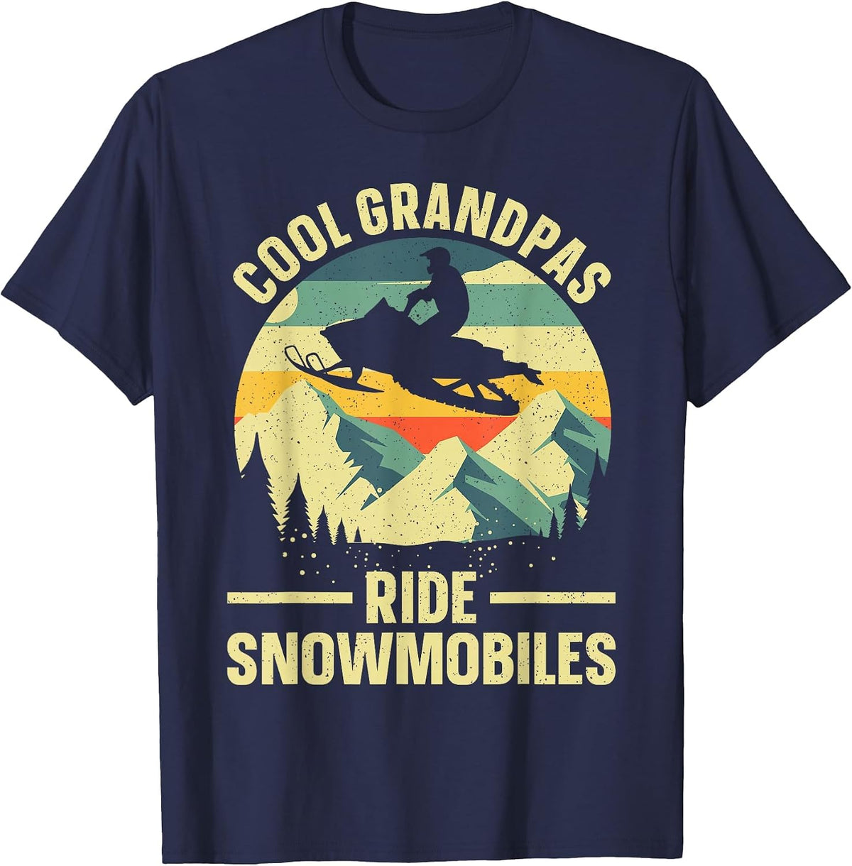 Cool Snowmobile Art for Men Grandpa Snowmobiling Snowmobile T-Shirt - Navy Blue
