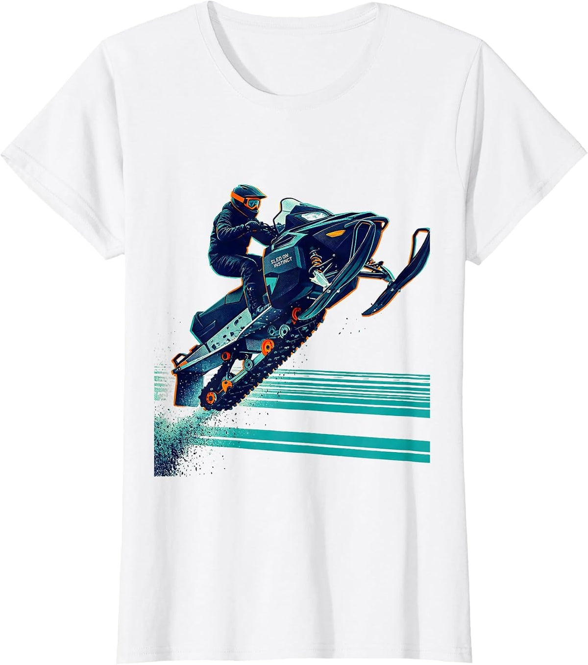 Sled On Instinct Risograph Snowmobile Rider Winter Sports T-Shirt - White