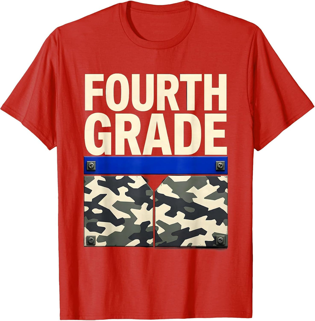 Men's Fourth Grade Brutalist Camo Back To School Boys Teacher T-Shirt - Red