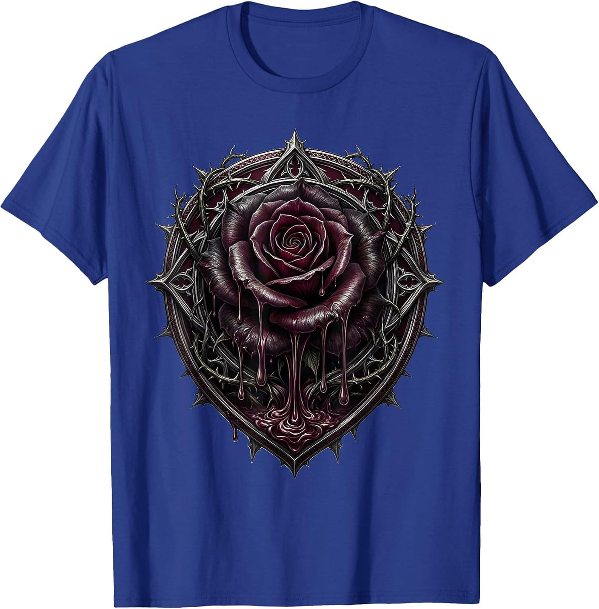 Men's Black Rose Dripping Teardrops Emo Gothic Design T-Shirt - Royal Blue