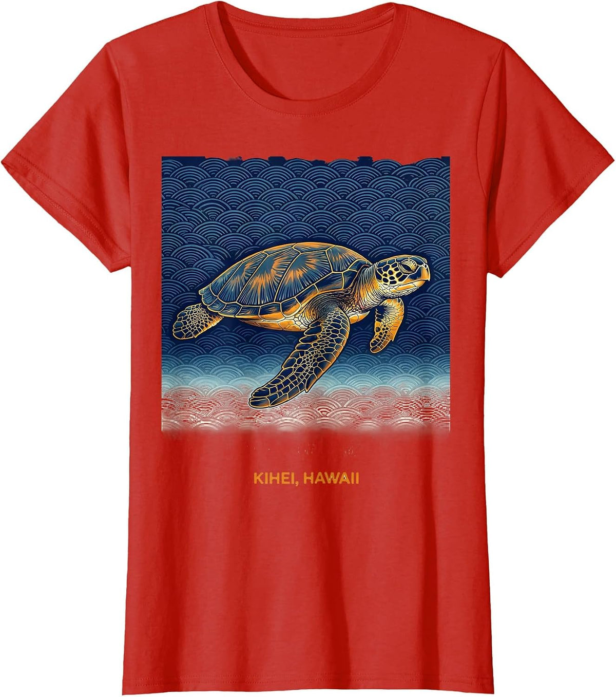 Kihei Hawaii Ukiyo-e Sea Turtle Beach Souvenir Vacation T-Shirt - Red