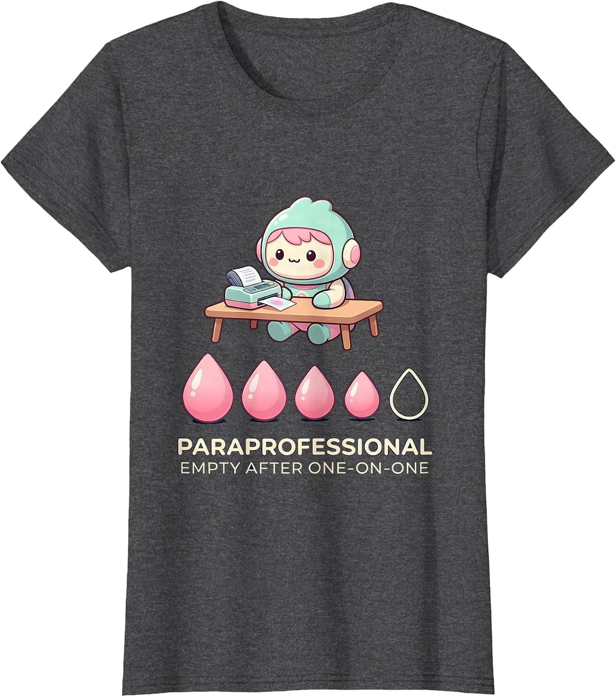 Women's PARAPROFESSIONAL Cute Kawaii School Staff Appreciation T-Shirt - Dark Heather Grey