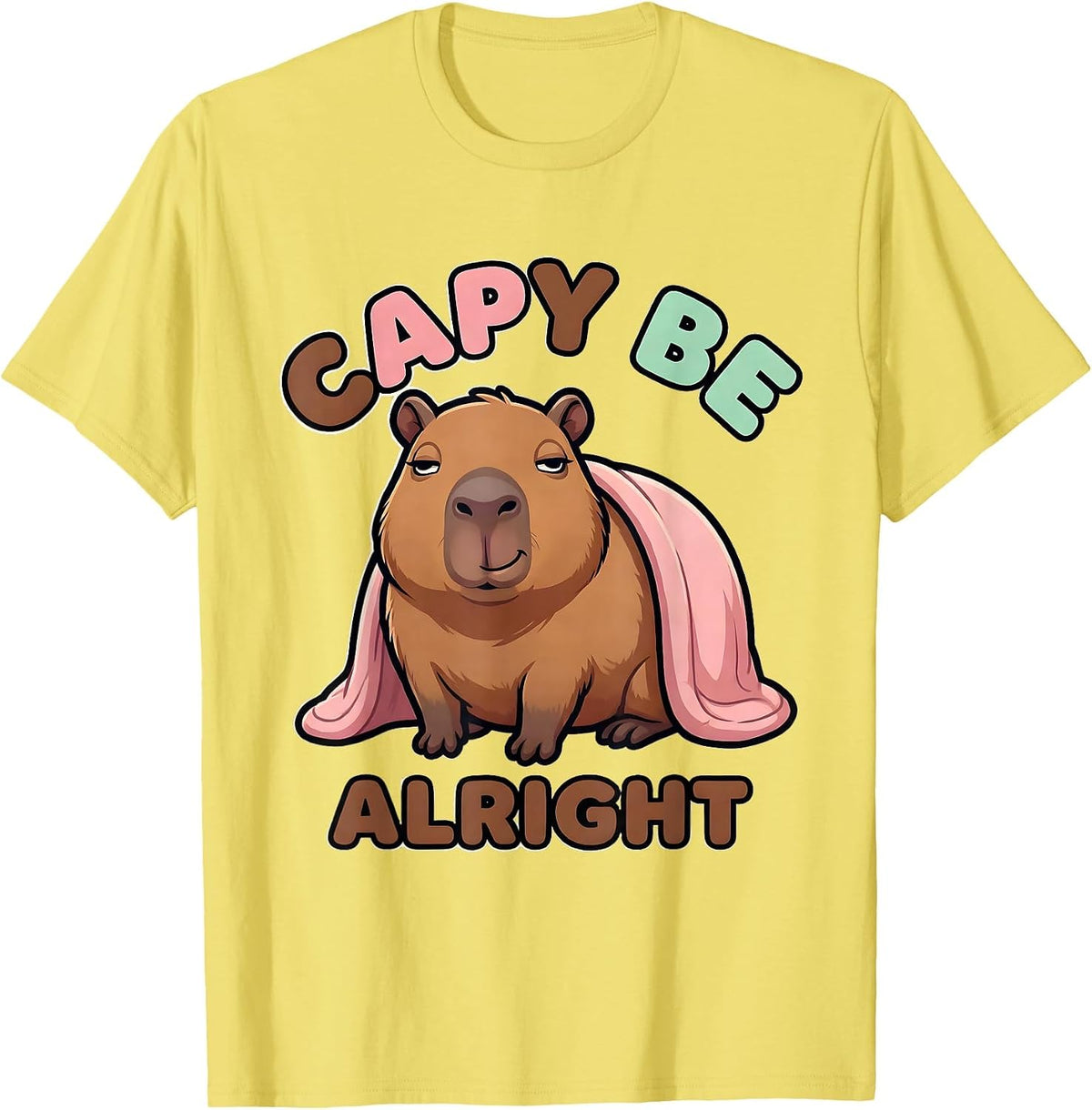 Men's Capy Be Alright Cute Kawaii Capybara Meme Humor T-Shirt - Lemon Yellow