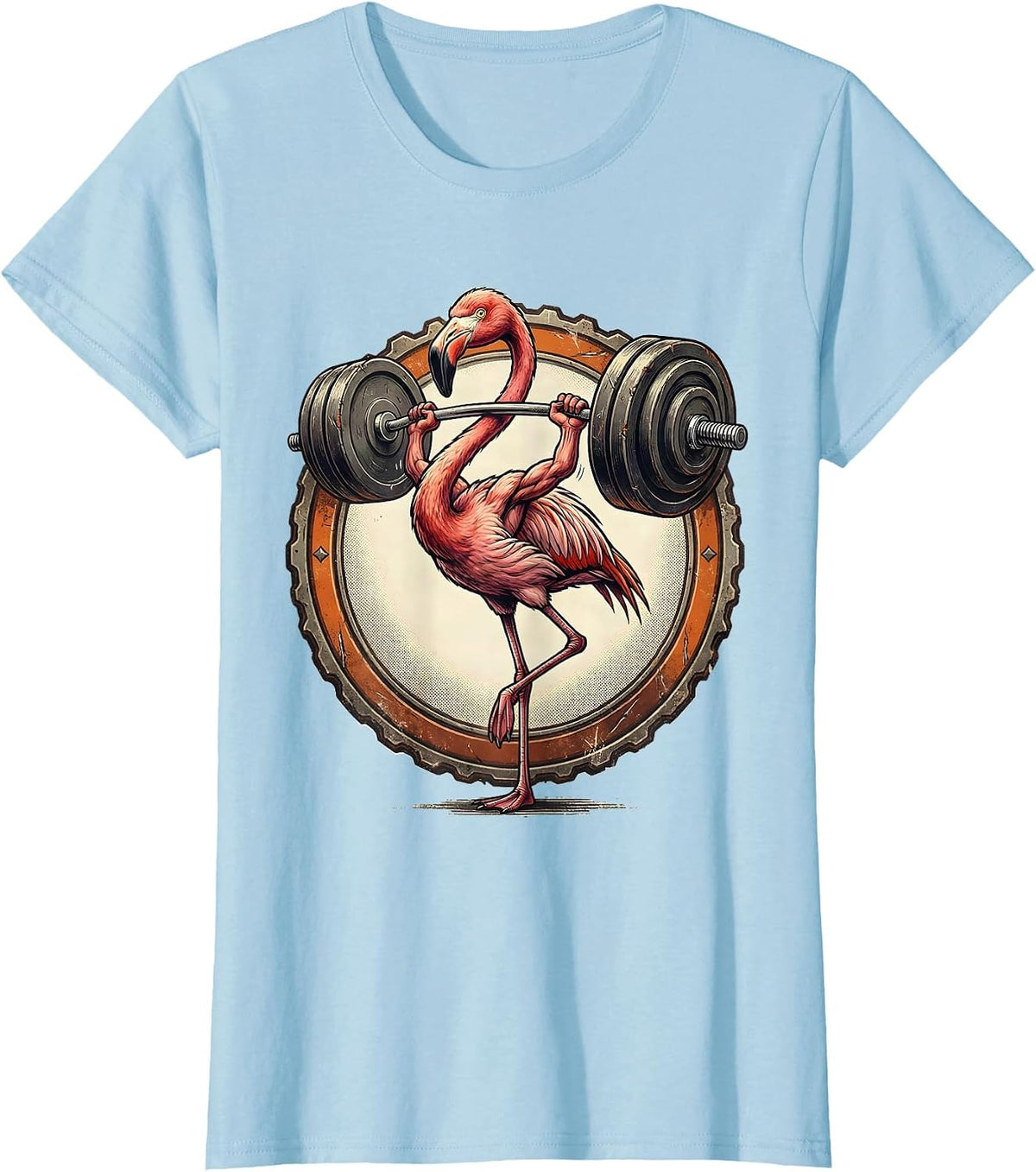Flamingo Weightlifting Gym Novelty Graphic Tee T-Shirt - Baby Blue