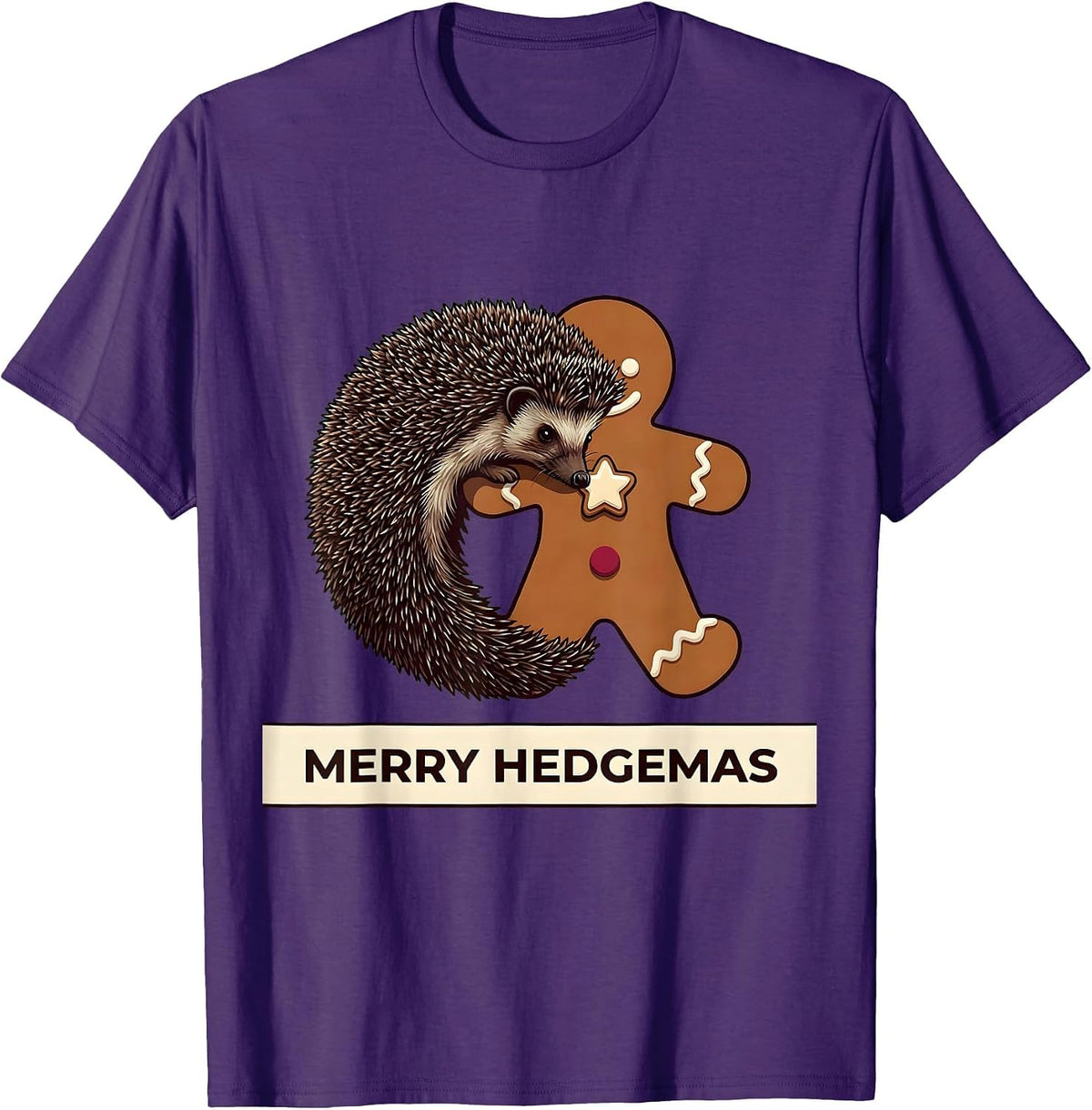Men's Merry Hedgemas Cute Hedgehog Christmas Humor Novelty T-Shirt - Purple