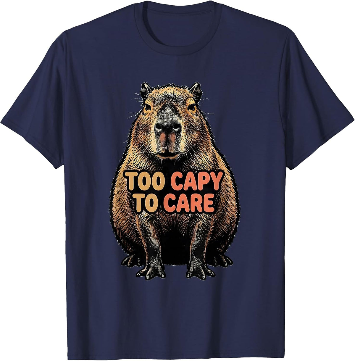 Men's Too Capy To Care Funny Capybara Meme Gamer Humor T-Shirt - Navy Blue