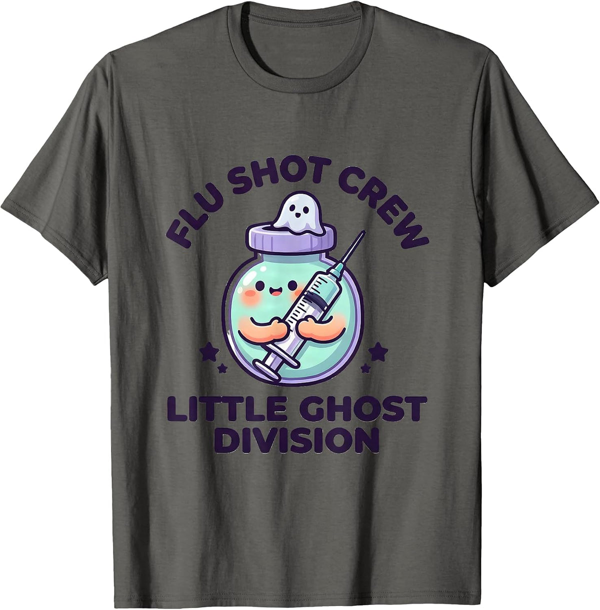 Men's Flu Shot Crew Little Ghost Division Cute Nurse Halloween T-Shirt - Asphalt Grey