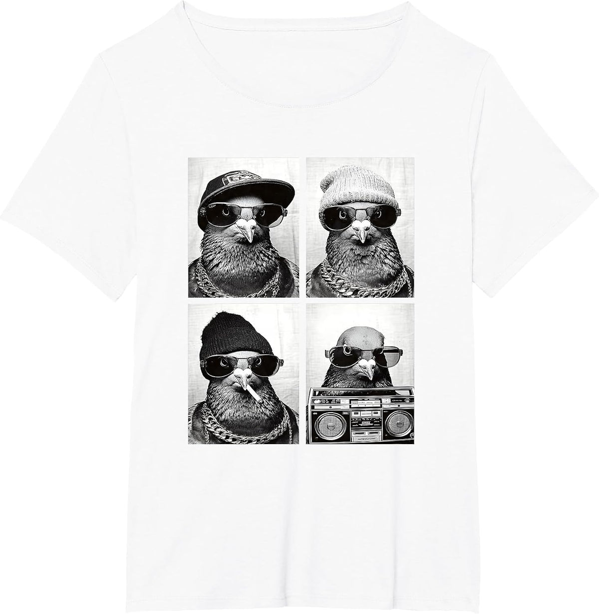 Funny Gangster Pigeons Hip Hop Rap Street Urban Animals Meme T-Shirt - White