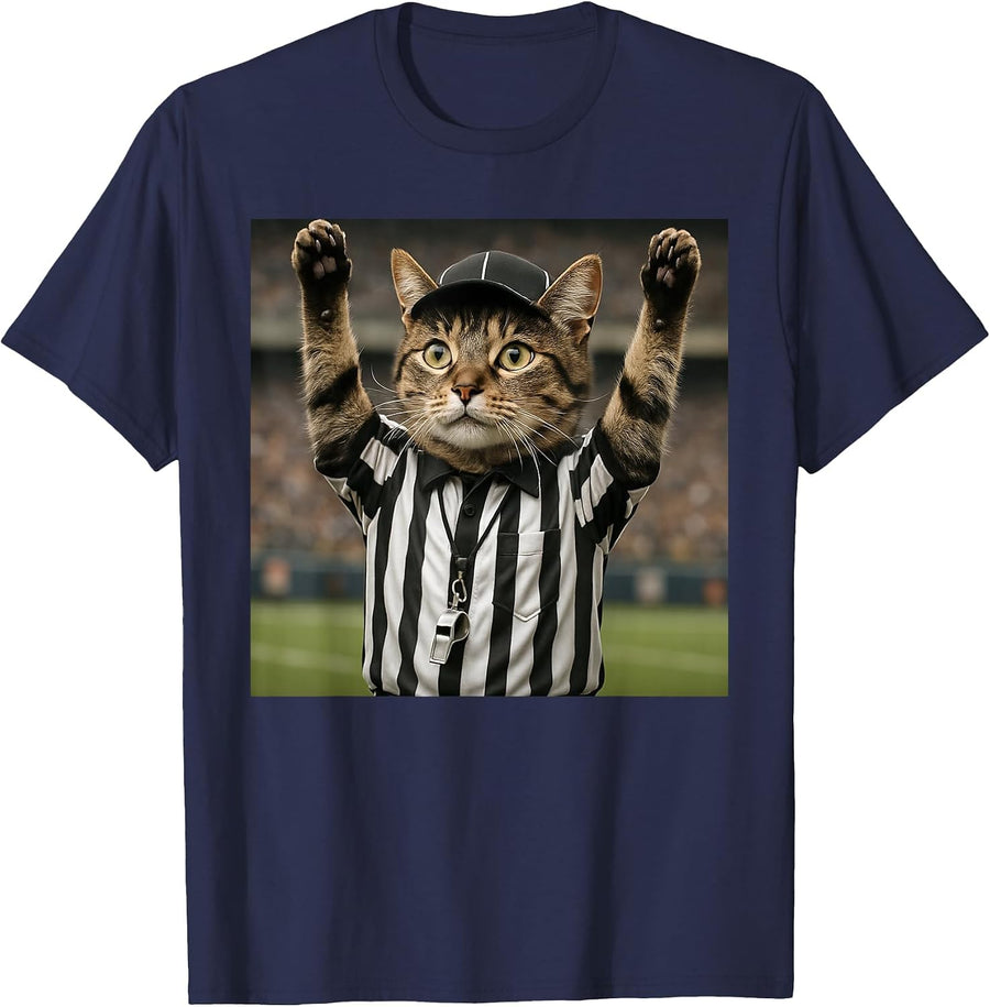Funny Cat Referee Football Sports Meme T-Shirt - Navy Blue