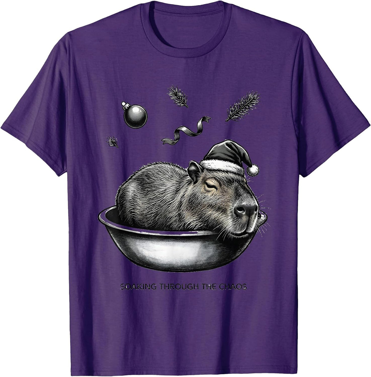 Men's Soaking Through The Chaos Monochromatic Christmas Capybara T-Shirt - Purple