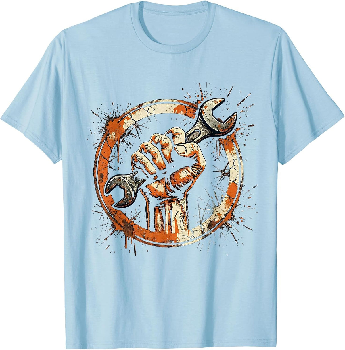 Men's Mechanic Torque Wrench Grip Graphic Tee T-Shirt - Baby Blue