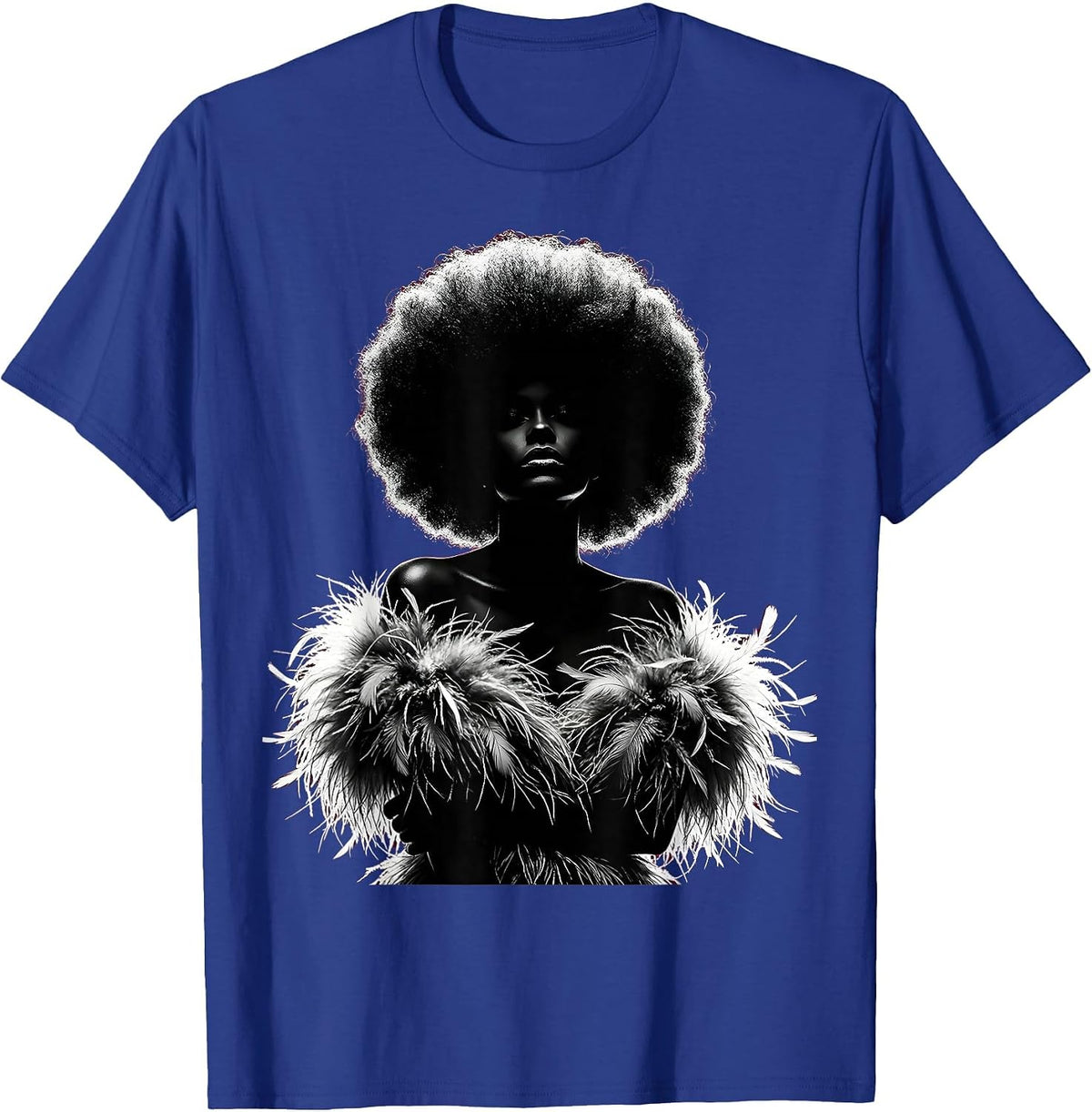 Disco Feather Boa Glam Illustration T-Shirt - Royal Blue