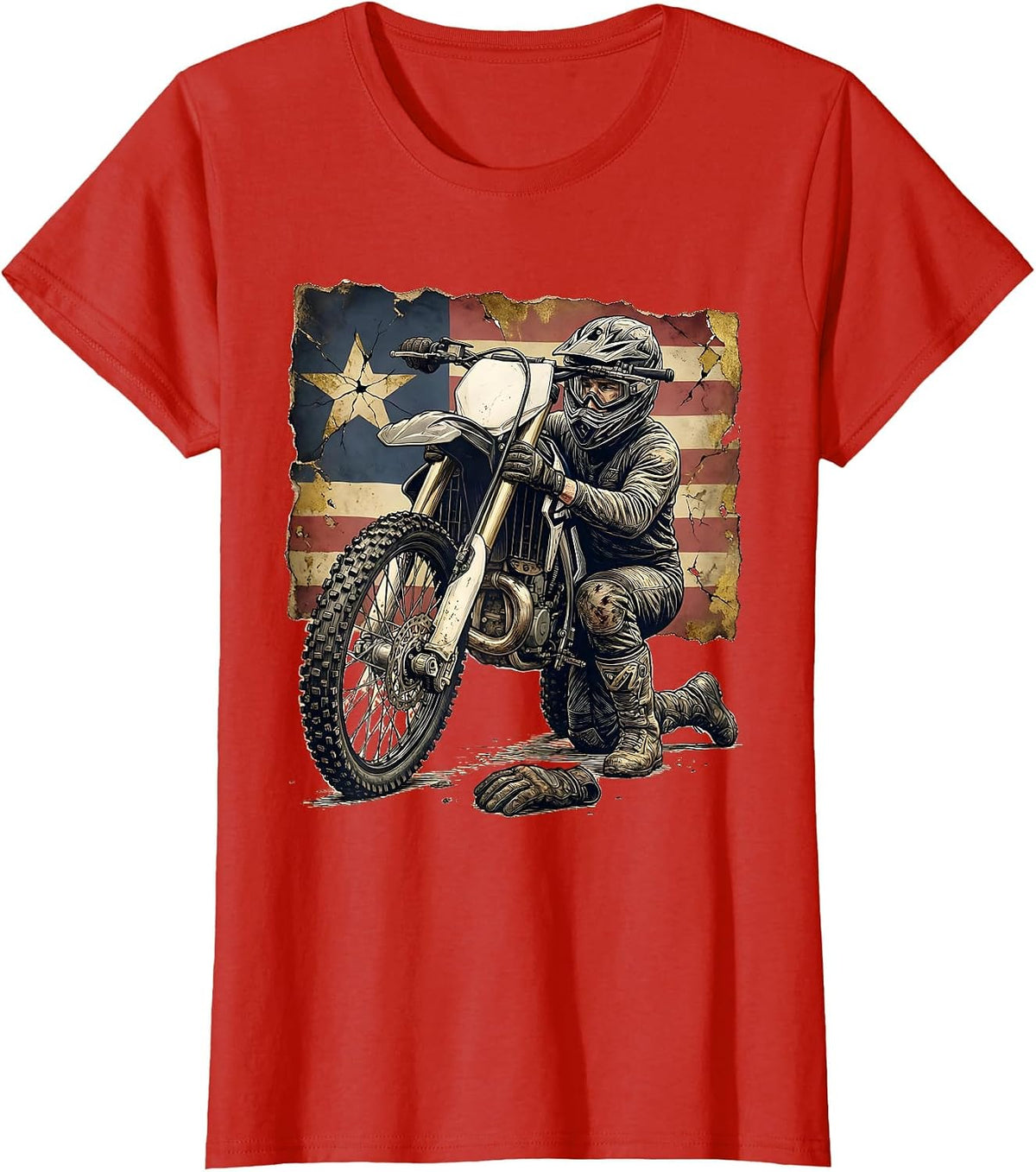 Women's Helmeted Rider Fixing Bent Wheel Dirt Bike Biker Gift T-Shirt - Red