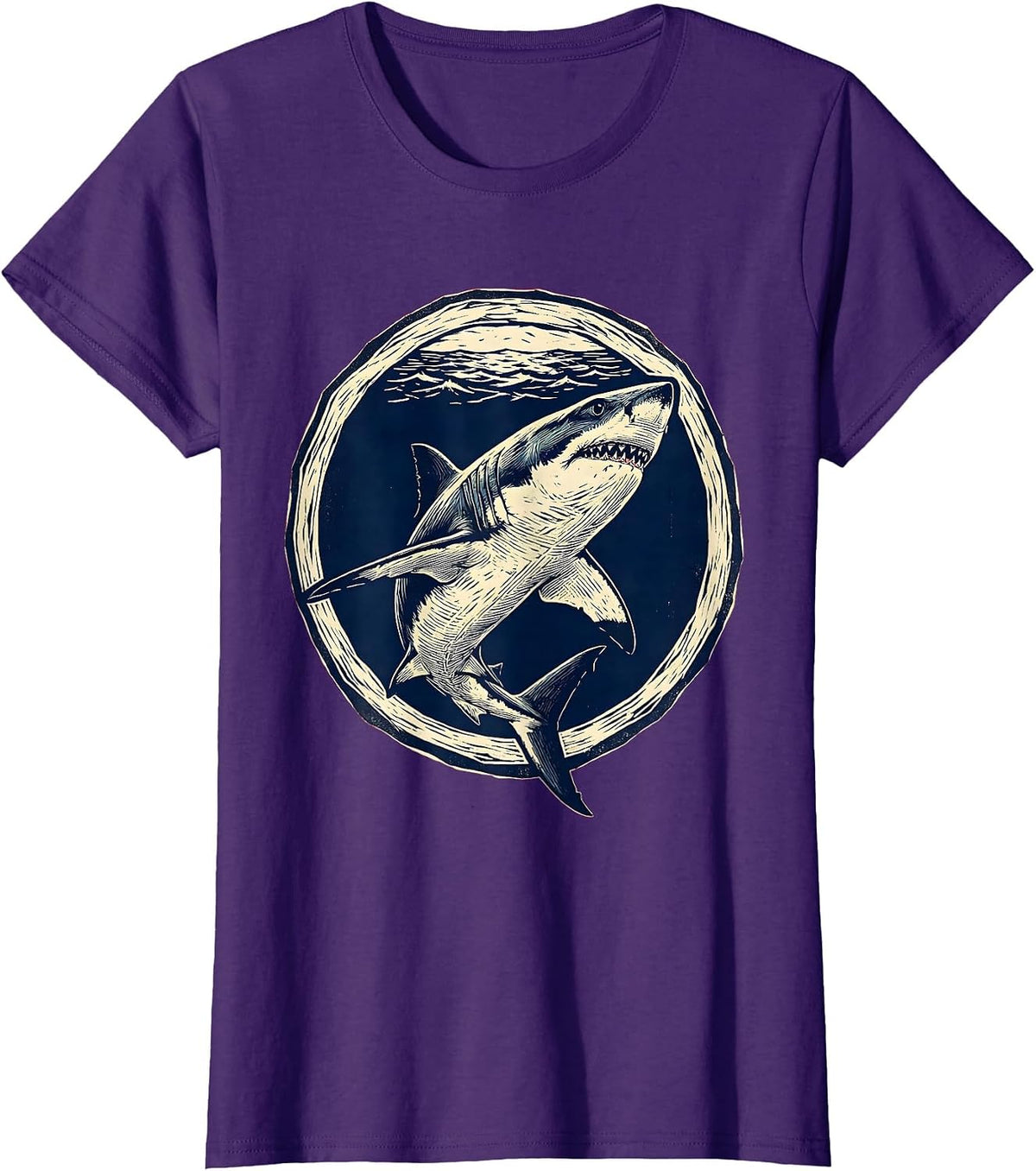 Women's Great White Shark Underwater Hawaiian Ocean Design T-Shirt - Purple