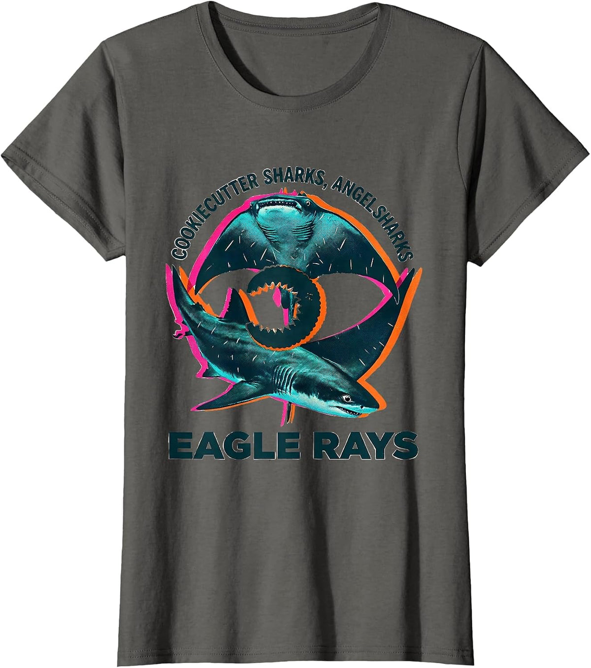 Women's Cookiecutter Sharks, Angel Sharks, Eagle Rays Marine Biology T-Shirt - Asphalt Grey