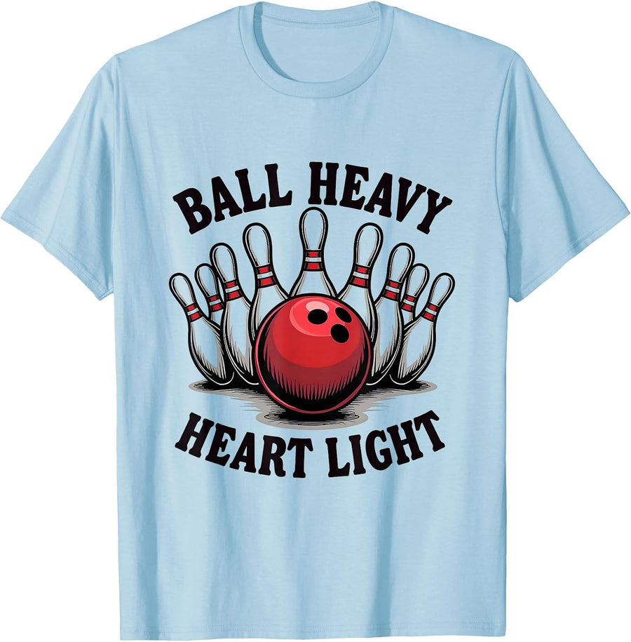 Ball Heavy Heart Light Bowling Design T-Shirt - Baby Blue