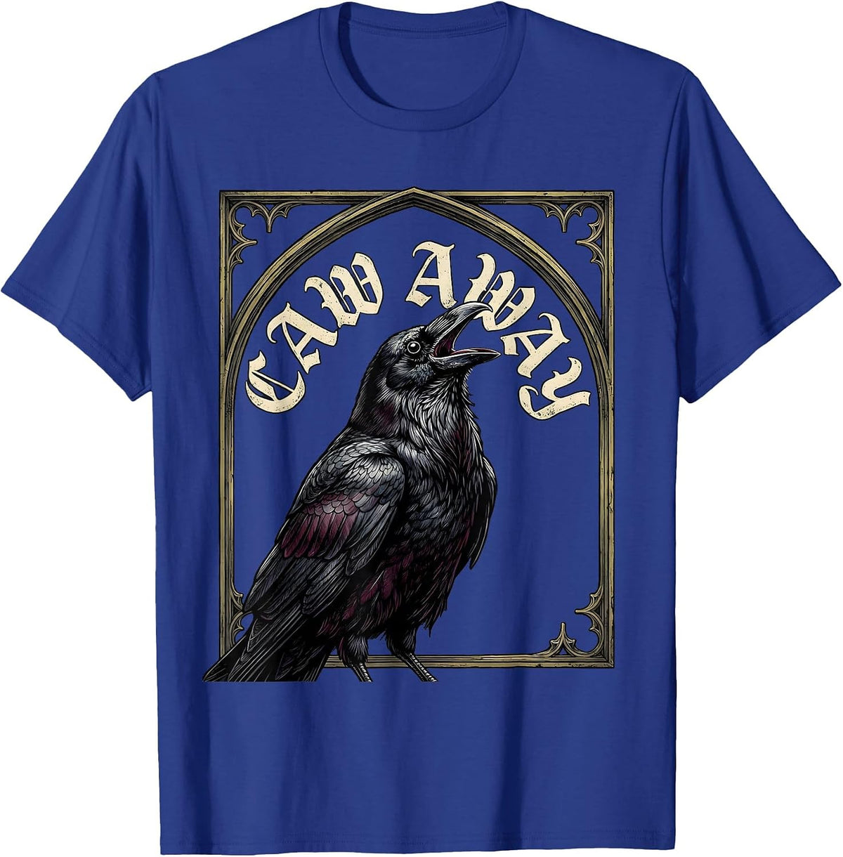 Men's Caw Away Gothic Raven Dark Humor Halloween Vintage T-Shirt - Royal Blue