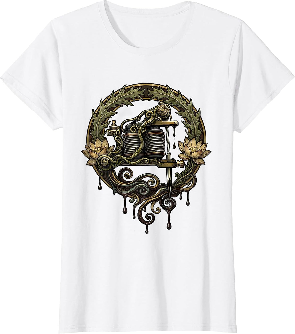 Women's Tattoo Machine Dripping Ink Graphic Design T-Shirt - White