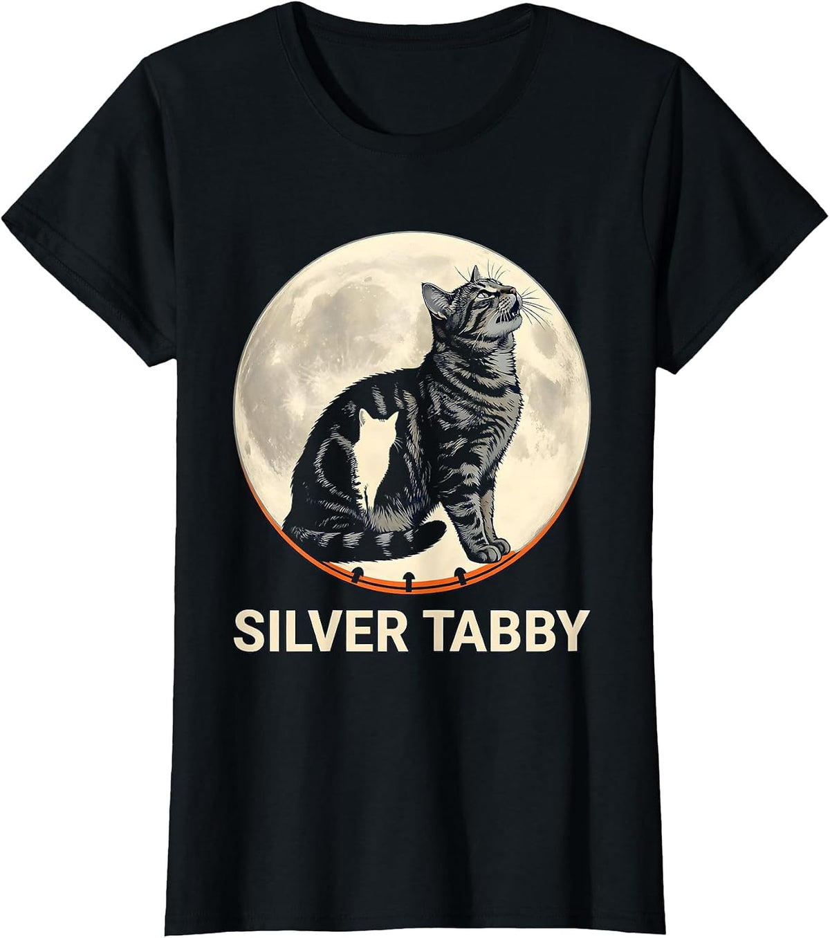 Women's Silver Tabby Howling at Moon 90's Retro Cat Owner Fantasy T-Shirt - Black