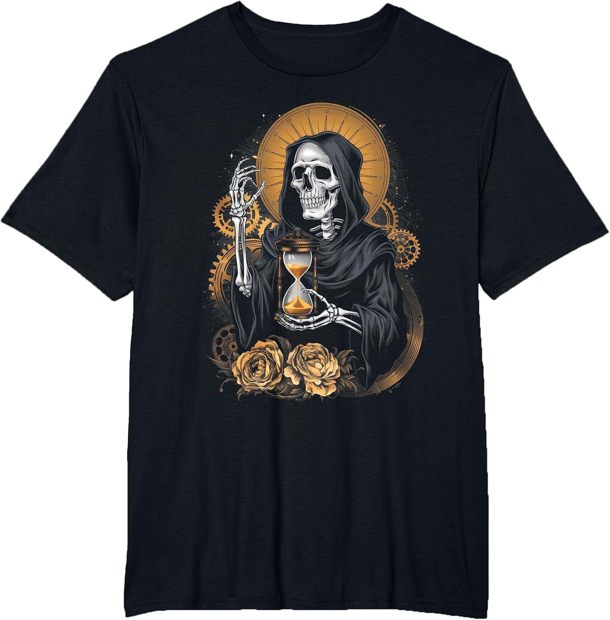 Skeleton Surreal Gothic Steampunk Skater T-Shirt - Black