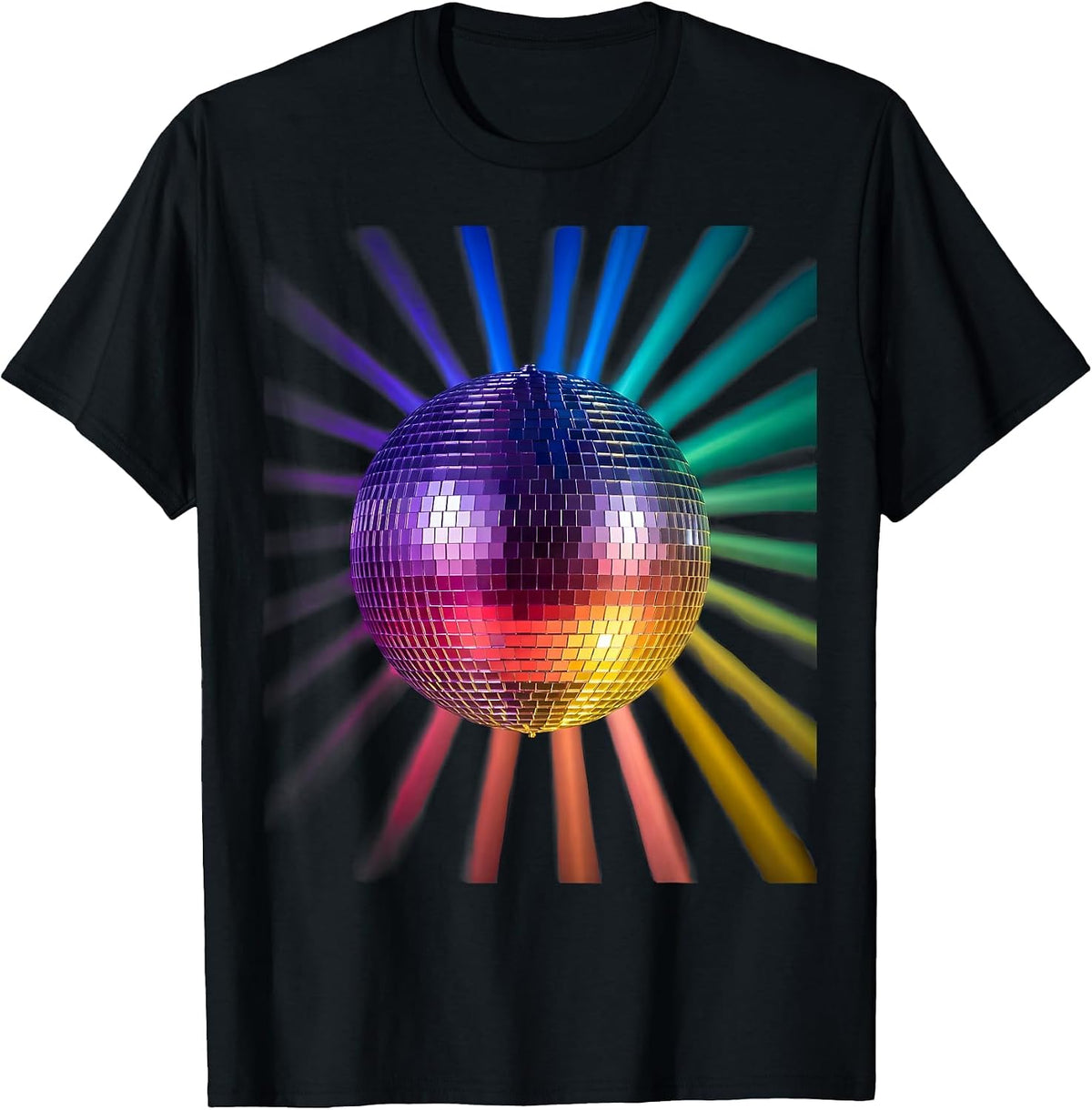 Men's Disco Ball Rainbow Light Beams Graphic T-Shirt - Black