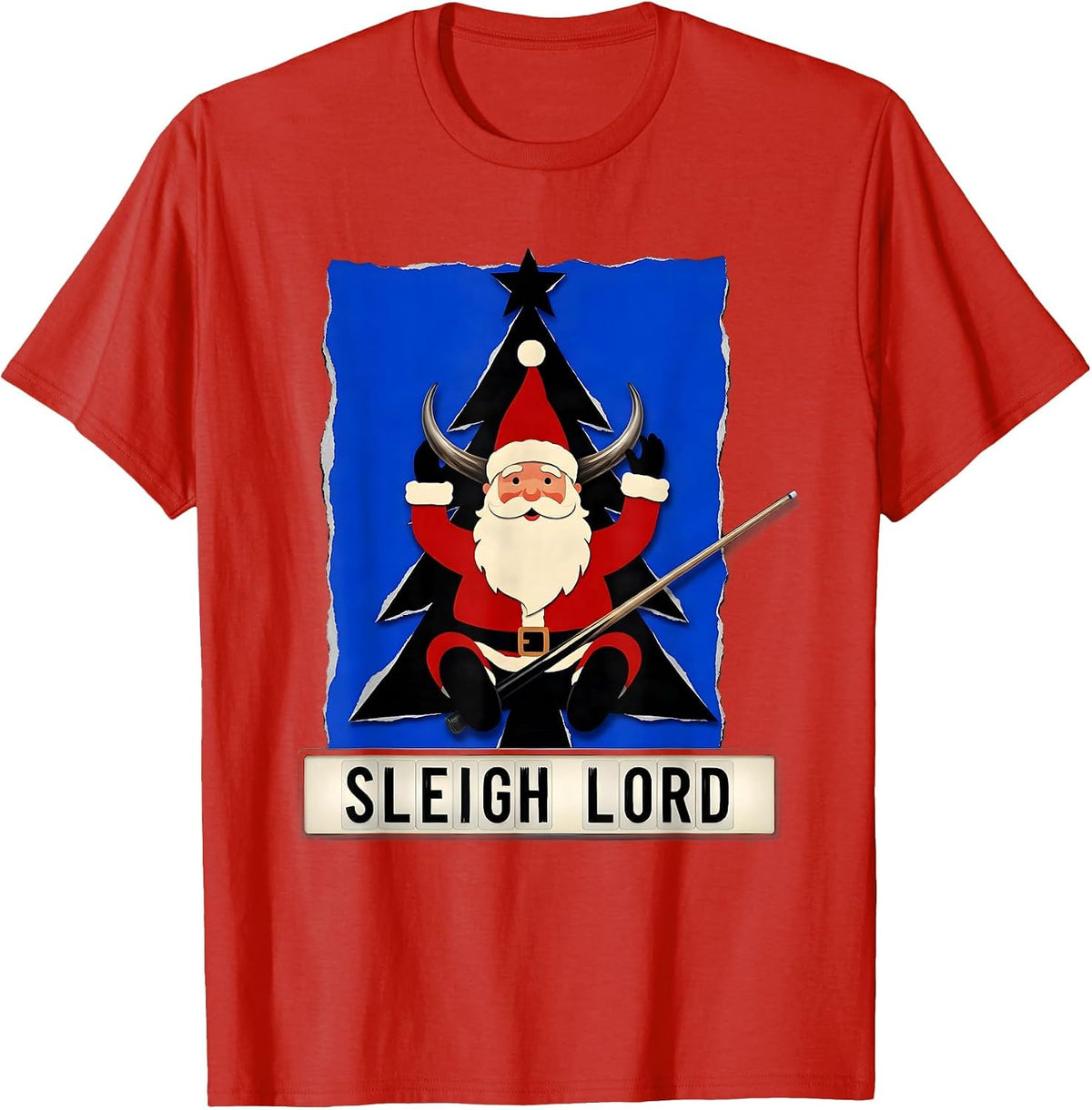 Men's Sleigh Lord Sign Painter Heavy Metal Rock Christmas Humor T-Shirt - Red