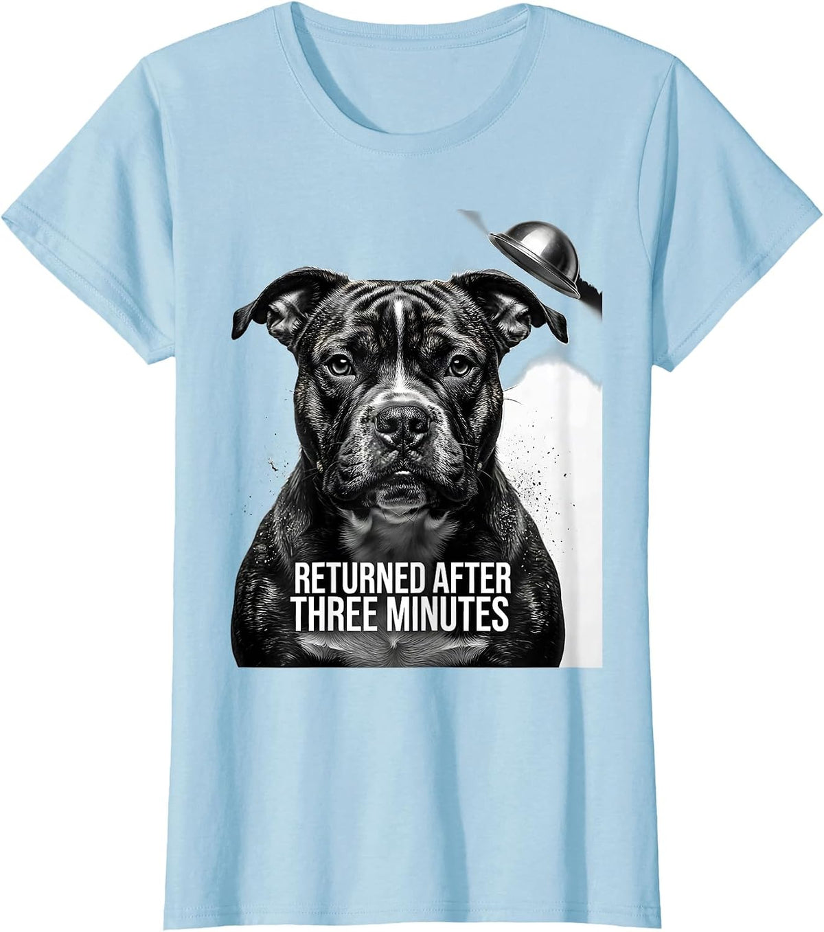 Returned After Three Minutes Funny Bull Terrier UFO Selfie T-Shirt - Baby Blue