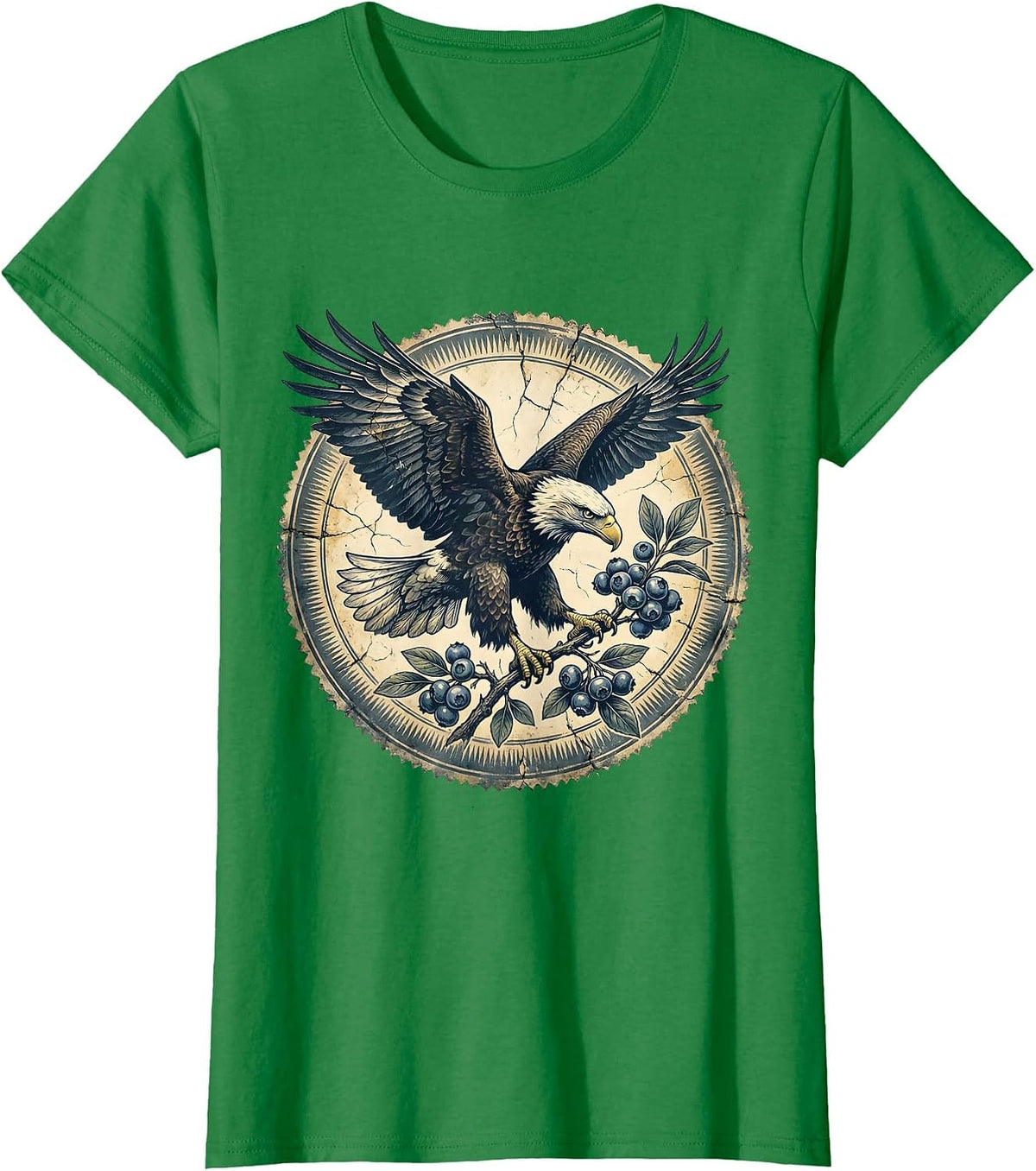 Eagle Clutching Blueberry Branch Patriotic Design T-Shirt - Kelly Green