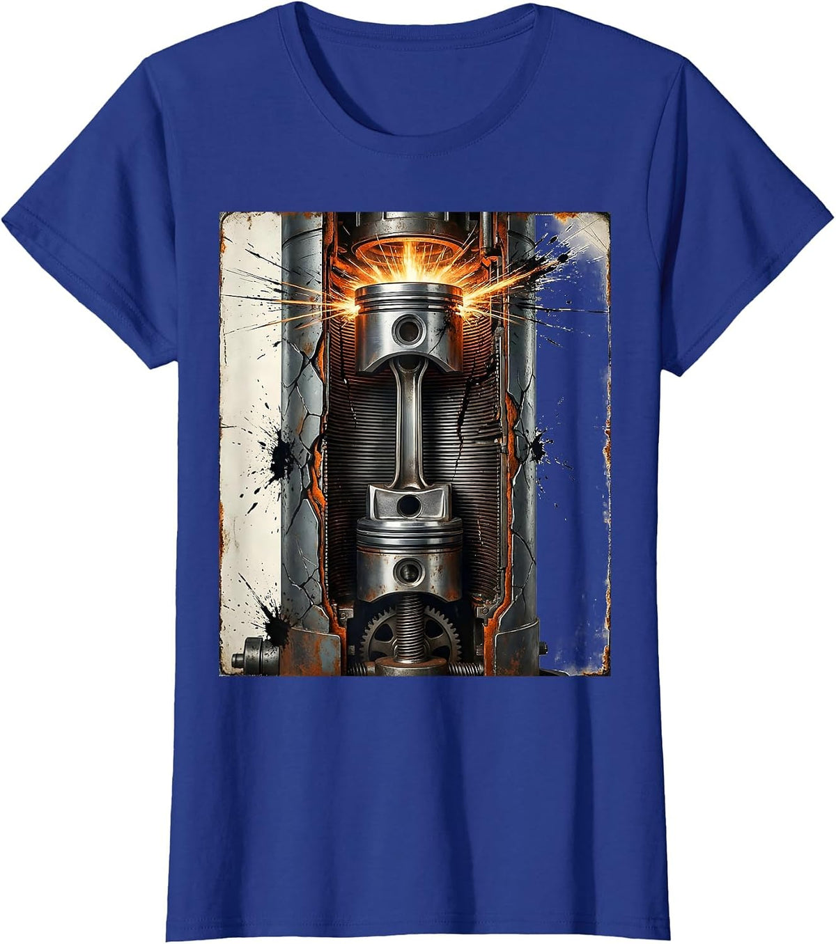Women's Engine Piston Cylinder Cutaway Mechanic Graphic T-Shirt - Royal Blue