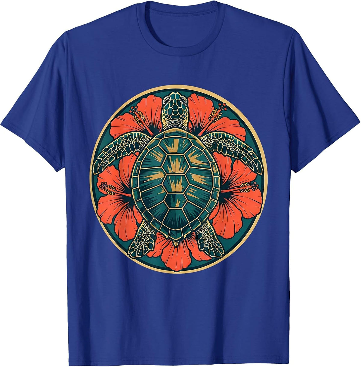 Sea Turtle Hibiscus Luau Tropical Graphic T-Shirt - Royal Blue