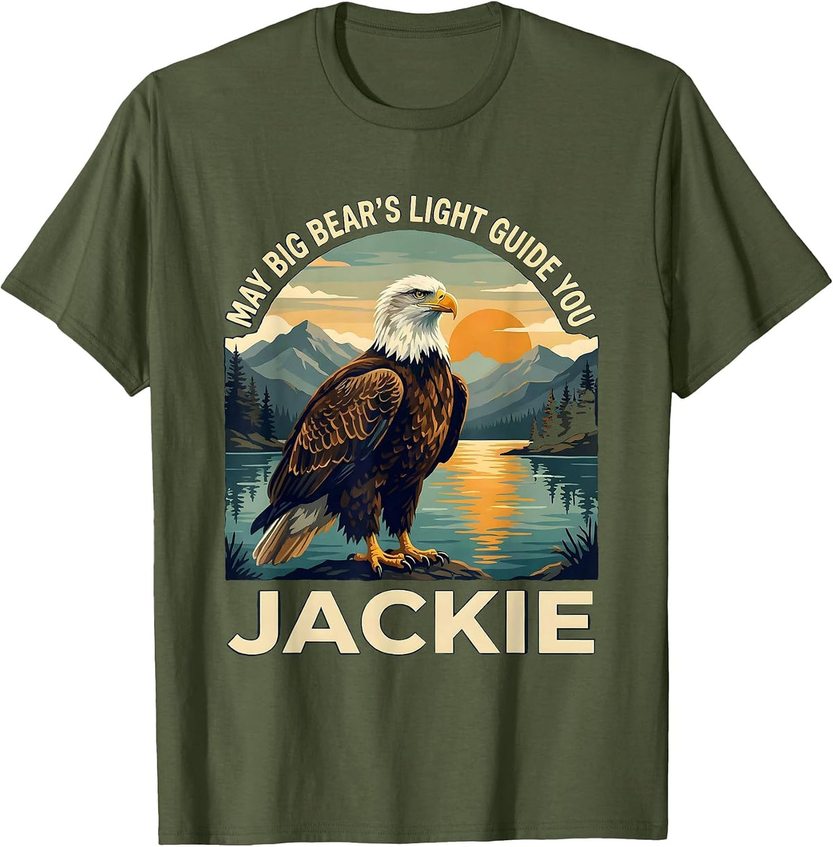 Men's May Big Bear's Light Guide You Jackie Vintage Eagle Memorial T-Shirt - Olive Green