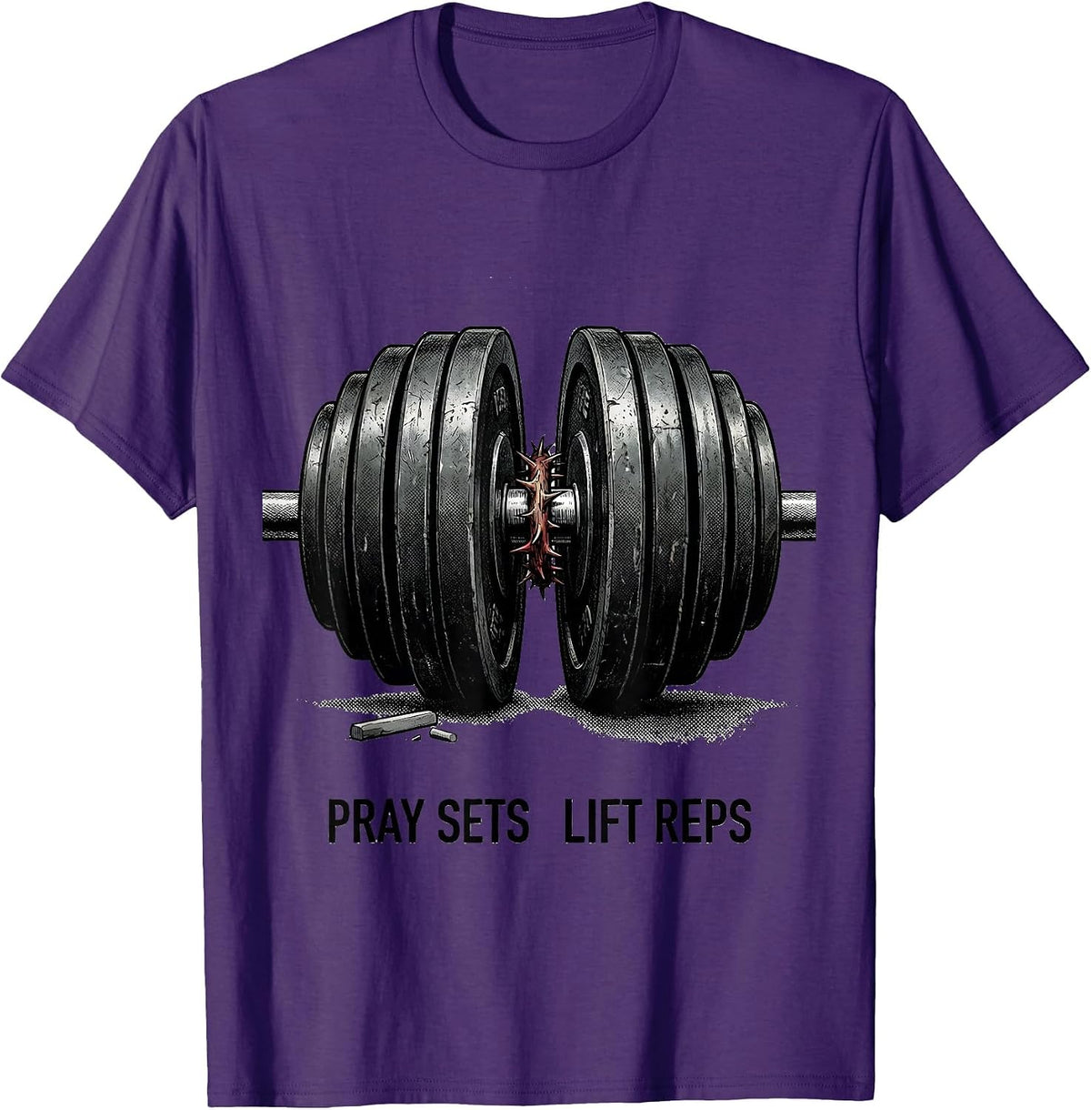 Men's Pray Sets Lift Reps Funny Christian Gym Weightlifter Faith T-Shirt - Purple