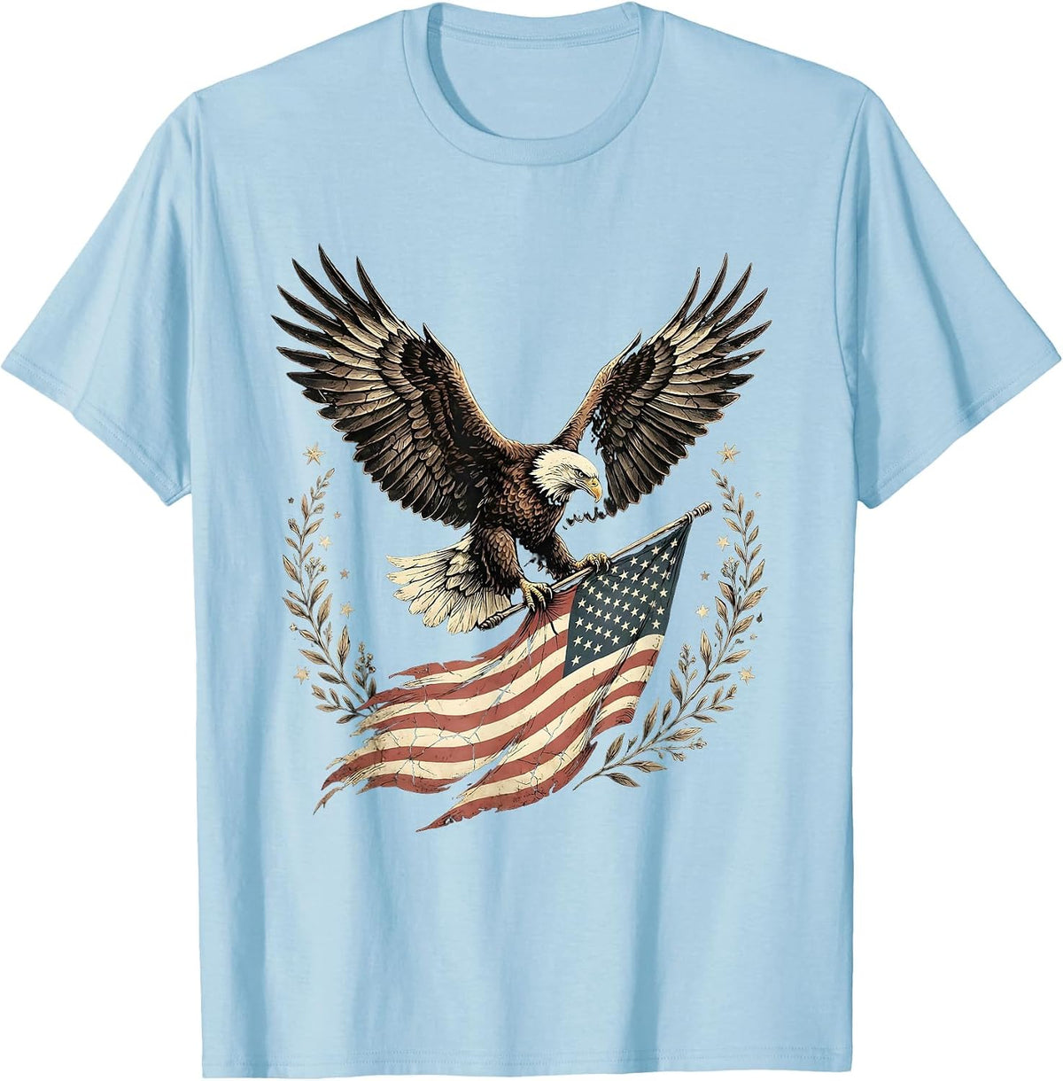 Men's Eagle Carrying American Flag Patriotic Design T-Shirt - Baby Blue