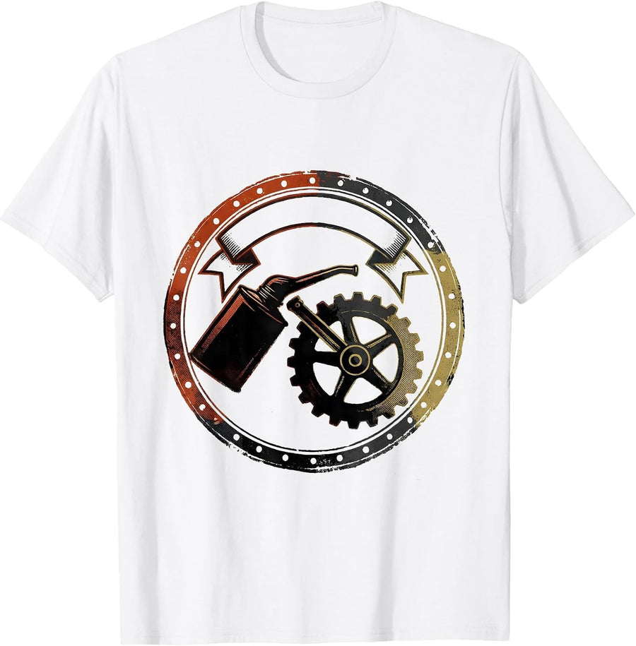 Men's Sealed Oil Can Steam Locomotive Train Enthusiast Vintage T-Shirt - White
