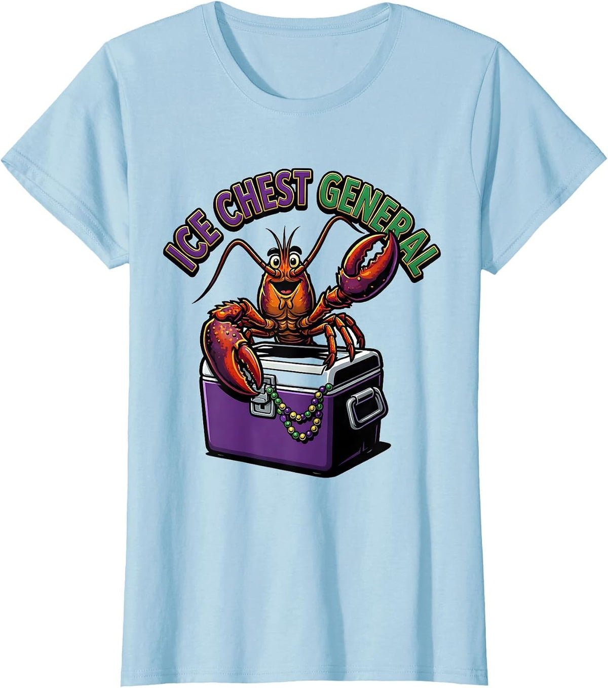 Ice Chest General Cartoon Crawfish Mardi Gras Carnival Humor T-Shirt - Baby Blue
