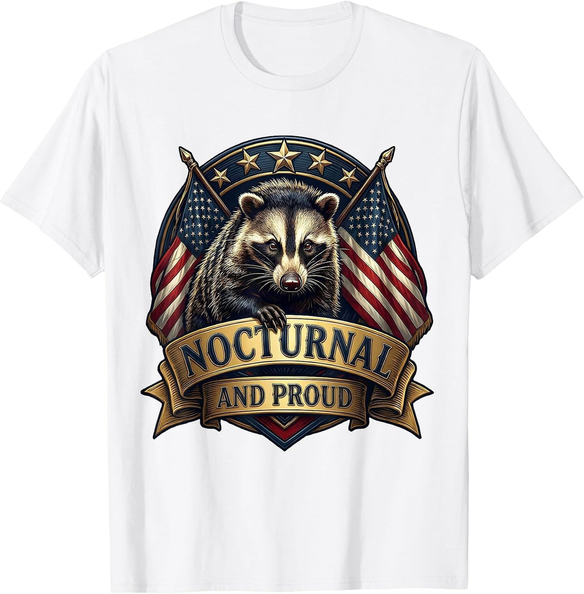 Men's Nocturnal and Proud Opossum Design T-Shirt - White